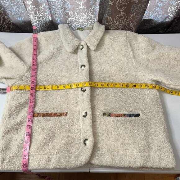 Orvis Teddy Bear Sherpa Tapestry Trim Cream Shacket Jacket Womens L Large - Picture 10 of 14